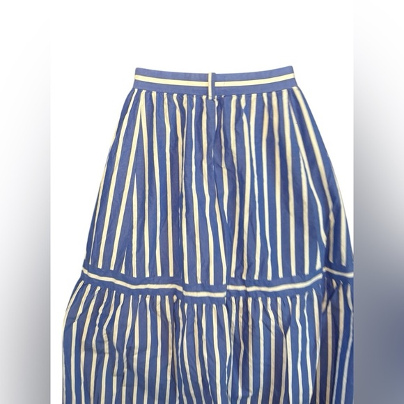 J CREW Button Front Striped Midi white and blue 100% cotton sz 2 skirt preloved - Picture 3 of 9